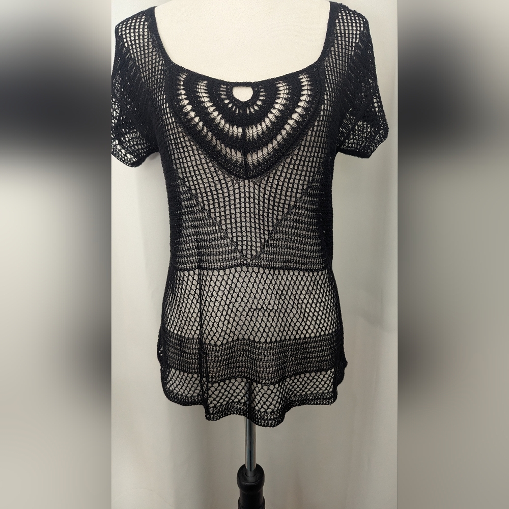 Nic + Zoe Black Crochet Top, Size S